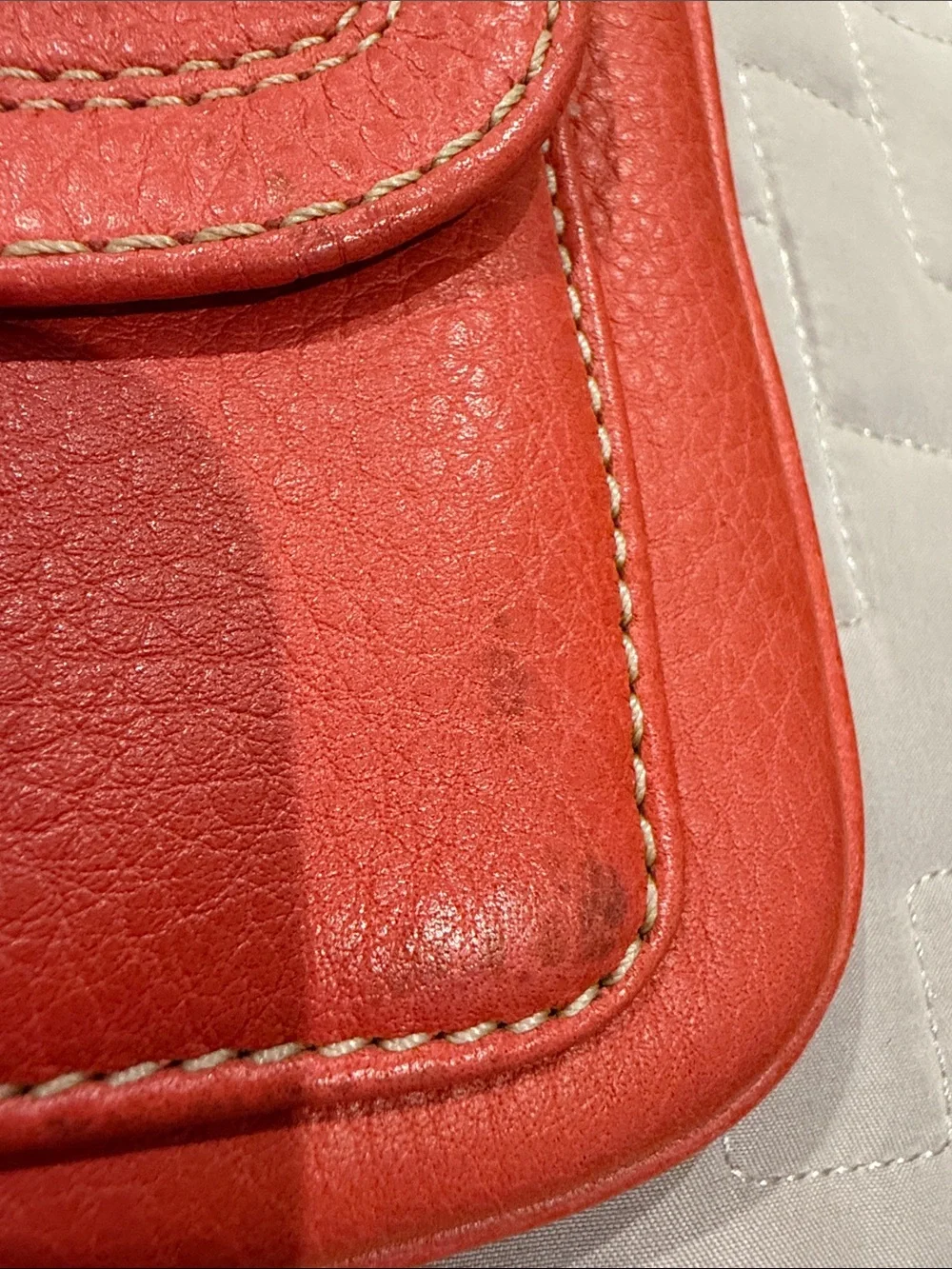 Coach Hamilton Pebbled Leather Flap Wristlet in Geranium Coral